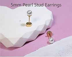 14K Gold Screw Back Pearl Stud Earrings for