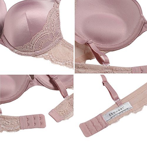 Ekouaer Lace Push Up Bra Womens Padded Stain Demi Underwire Bra 32A-38DD Purple Pink