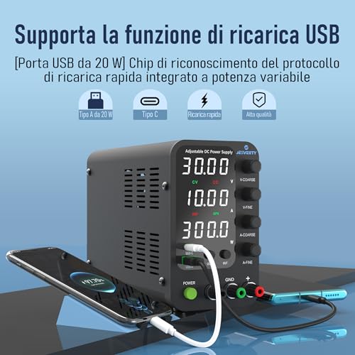 Variable DC Power Supply, Switchable 32V 10A Bench Power Supply with 20W USB & Type-C Fast Charging, Encoder Fine Adjustment Knob and Corasion, Output Switch SPS-3010V