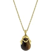 1928 Jewelry Semi Precious Tiger's Eye Gemstone Egg Pendant Necklace For Women, 30 Inch