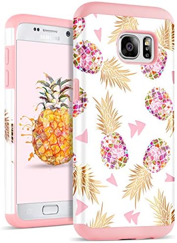 DOMAVER Galaxy S7 Case, SM-G930 Case, Pineapple Shockproof Drop Protection 2 in 1 Hybrid Hard PC Soft Rubber Women Protective Phone Case for Samsung Galaxy S7 G930 w,Pink/Rose Gold