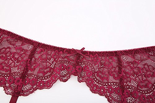 Varsbaby Women Push Up Embroidery Bras Set Lace Lingerie Bra and Panties 3 Piece (V017SP,Wine Red, 40C)