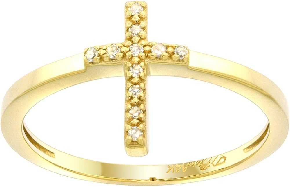 Dainty 14k Gold Diamond Cross Ring for Women 0.04 cttw 1/2