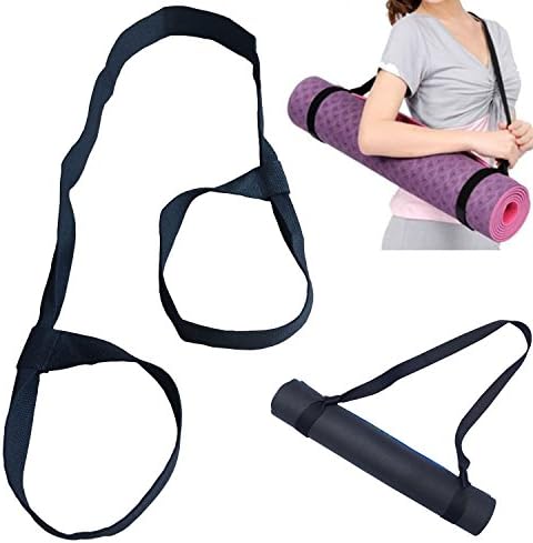 TTEEKO Adjustable Yoga Mat Carrying Strap Sling &amp; Fitness Stretching Shoulder Belt Strap Yoga Mat Holder,Durable Cotton/Polyester Canvas Strap Color Black(Mat not included)