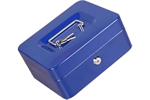 Beavorty Fireproof Metal Cash Box with Key Lock, Blue Portable Safe Storage Holder, Medium Steel Security Box