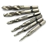 QST 6pcs Hex Shank HSS Screw Spiral Point Thread American Plug Hand Tap Drill Bits Combination 1/4 '' Hex Twist Tap Drill 4341 HSS Screw Countersink 6-32/8-32/10-24/10-32/12-24,1/4-20