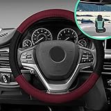 FH Group FH2033 Modernistic Steering Wheel Cover and Seat Belt Pads (Burgundy) with Gift – Universal Fit for Cars Trucks & SUVs