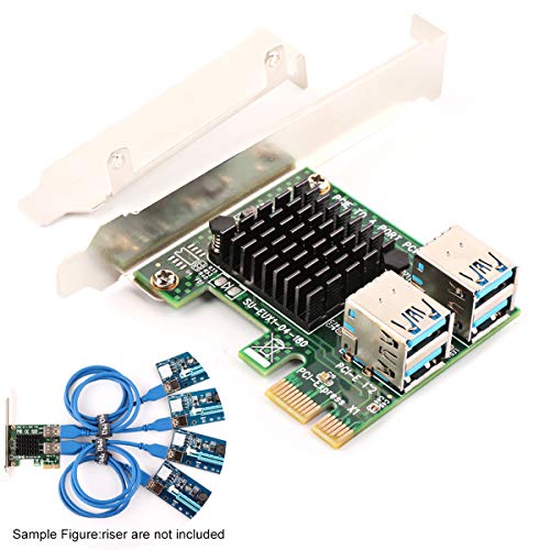 PCI-E Riser Adapter Board 16x to 1x Powered Riser Adapter Card w/60cm USB 3.0 Extension Cable & 6-Pin PCI-E to SATA Power Cable GPU Riser Adapter - Ethereum Mining ETH 4 in 1 (EXU104S)