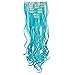 SWACC 7 Pcs Full Head Party Highlights Clip on in Hair Extensions Colored Hair Streak Synthetic Hairpieces (20-Inch Curly, Teal Blue)