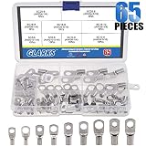 Glarks 65Pcs Assorted Heavy Duty Wire Lugs Battery Cable Tinned Copper Eyelets Tubular SC Ring Terminals Connectors with Spy Hole Assortment Kit