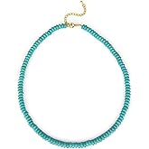 Turquoise Beaded Necklace for Women, Bohemian 6mm Handmade Turquoise Choker Necklace, Natural Stone Necklace Turquoise Jewelry for Women
