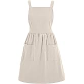 Pinknoke Cotton Linen Pinafore Apron Dress for Women with Pockets Cute Art Chef Aprons for Kitchen Baking Gardening Painting