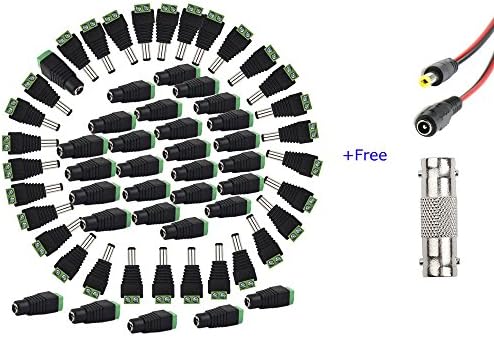ProSESG(TM)30 Pairs (30Male + 30Female) CCTV Power Jack DC Plug Connector, Free 12 inch DC Power Pigtail Female &amp; Male Jack Wire + BNC Female Adapter for Video Balun CCTV Camera Led Light Strip