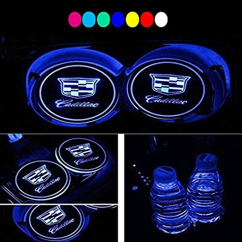 Lntly LED Car Logo Cup Holder Pad Waterproof Bottle Drinks Coaster Built-in Light 7 Colors Changing USB Charging Mat LED Cup Mat Car Atmosphere Lamp 2PCS