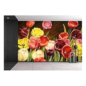 Tulips - Oil Painting - Removable Wall Mural | Self-Adhesive Large Wallpaper - 66x96 inches