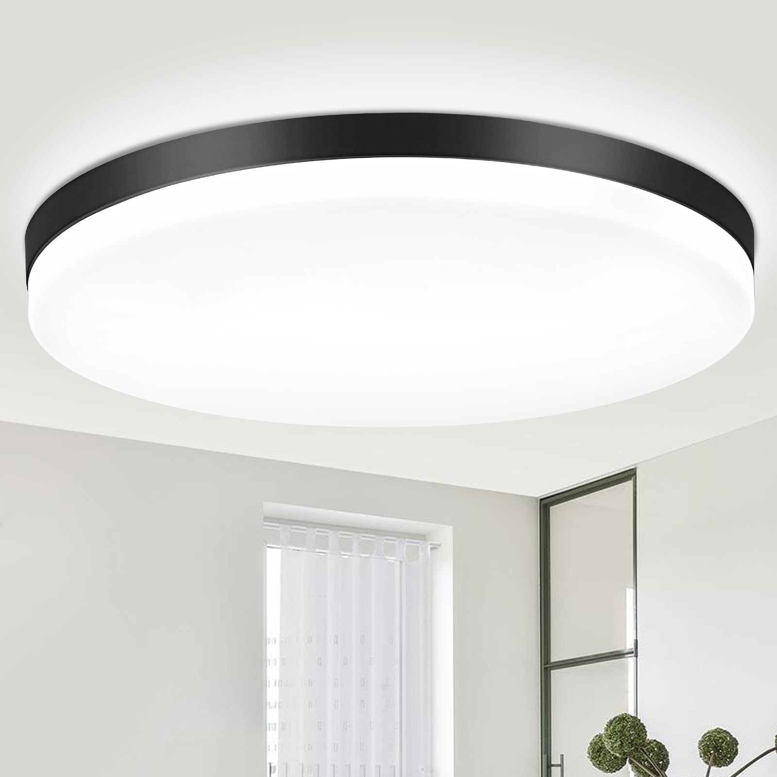 Photo 1 of DLLT 24W Modern Dimmable Led Flush Mount Ceiling Light Fixture, 13 Inch Black Round Close to Ceiling Lights for Bedroom, Kitchen, Dining Room, Living Room 3000K-6000K 5 Light Color Adjustable