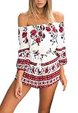 Relipop Women's Floral Print Off Shoulder Short Romper Playsuit Jumpsuit