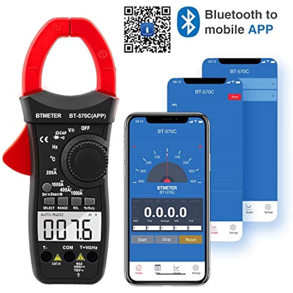 BT570CAPP Digital Clamp Meter Multimeter, AutoRanging Bluetooth Amp