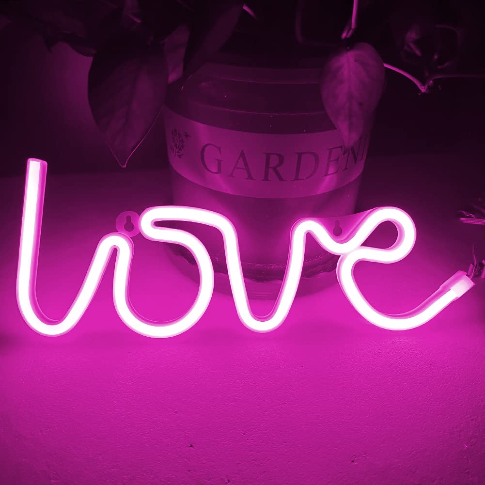 Colording Love Neon Light Neon Love Signs Neon Light Signs LED Love Signs for Valentine's Decoration Girls Room Kids Room Neon Wall Sign Neon Light up-PINK LOVE