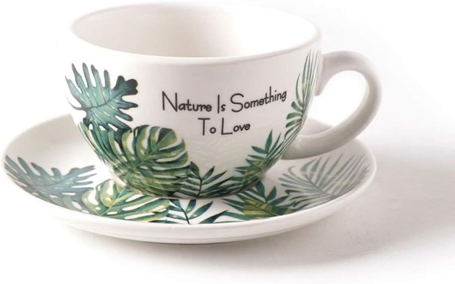 MYXMY Bamboo Embossed Etched Coffee Cup with Saucer and Spoon Sets Elegant Afternoon Teacup, Creative Home Office Ceramic Coffee Cup (Size : 220ml)