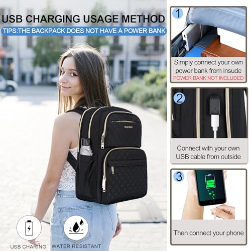 EMPSIGN Laptop Backpack Purse for Women and Men with USB Charging Port, 17 Inch Travel Water Resistant Quilted Backpack, High-Capacity 40L Work Business Computer Backpack