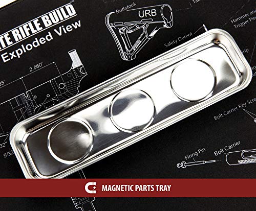 Ultimate Rifle Build Large Gun Cleaning Mat with Exploded Parts Diagram & Bonus Magnetic Parts Tray; Non-Slip & Solvent Resistant pad; Stitched Edges - 36x12
