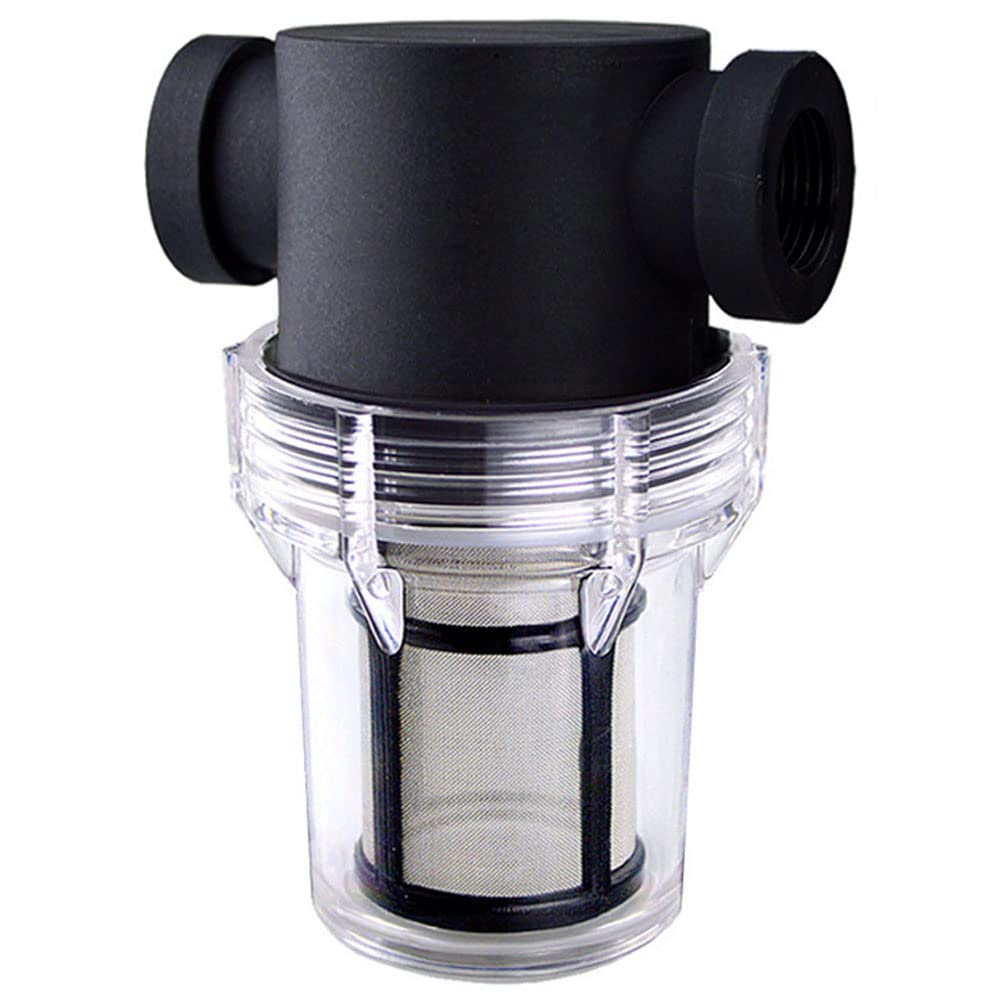 LATRAT Pipe filter, PC nylon material, transparent water pipe pre-filter attachment water filter for pressure washer inlet water (1 inch interface, 20 mesh network)