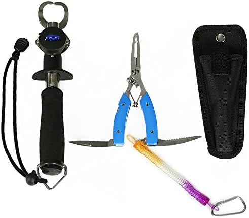 HooKiller 4 Pieces Fishing Gripper Scale Plier Combo,Includes Fishing Grip Grabber with Scale and Tape Measure,Multi-Function Fishing Plier with Lanyard and Sheath
