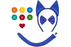 9PCS Blue Cat Costume Set, Blue Cat Ears Headband Tail Button Adult Read Book Day Halloween Cosplay Costume