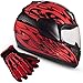 Typhoon Youth Kids Full Face Helmet with Shield & Gloves Combo Motorcycle Street Dirt Bike - Red (Medium)