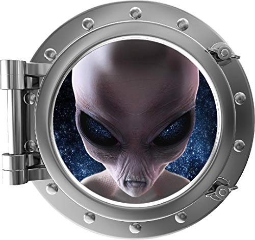 18" Port Scape Alien #1 Silver Porthole 3D Window Wall Decal Removable Wall Sticker Fabric Vinyl Outer Space Boys Bedroom Playroom Wall Art Decor