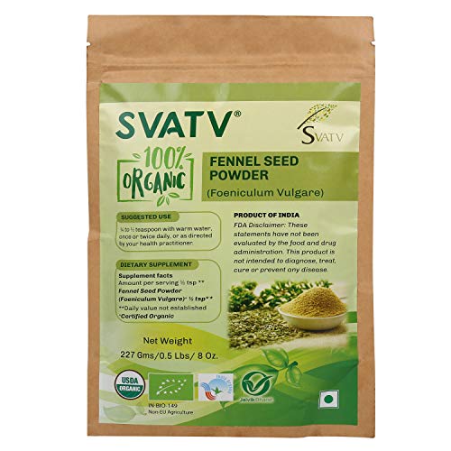 SVATV Organic Fennel Seed Powder (Foeniculum vulgare) 1/2 LB, 08 oz, 227g USDA Certified - Made in India