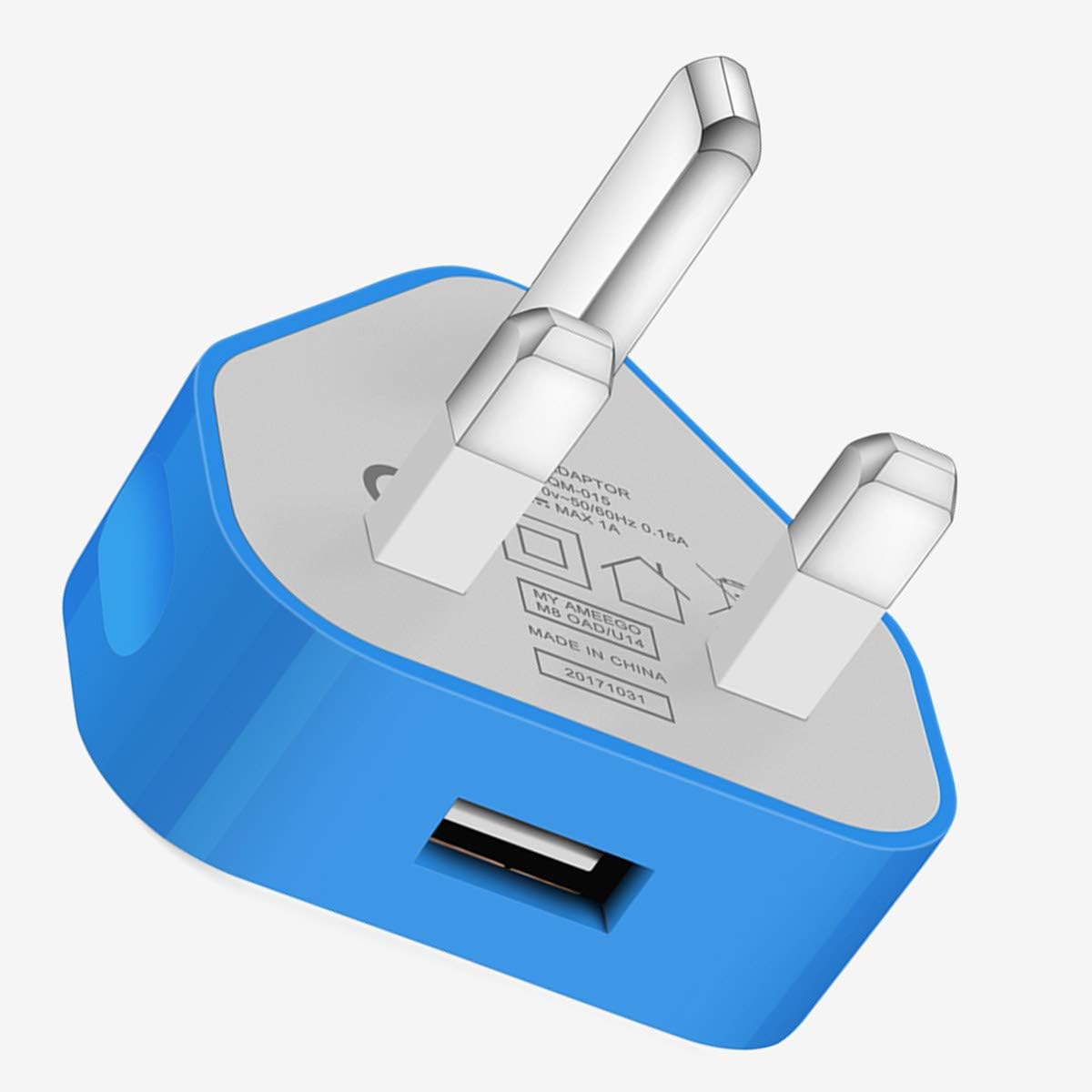 3 Pin Plug USB Mains Charger Adapter 1AMP 1000mAh Fast Speed Universal Travel USB Wall Charger