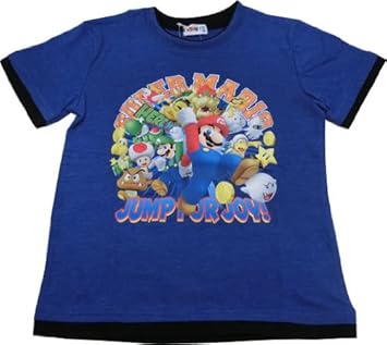 Amazon Co Jp バンダイ スーパーマリオ Ar半ｔシャツ 子供用 キッズ Jump For Joy マリオオールスターズ 杢ブルー ブラック 110cm スポーツ アウトドア