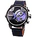 OULM Men's Fashion Quartz Wrist Watch Leather Strap Multi-function Rotational Sub Dial Dual Time Display Alloy Case + Gift Box
