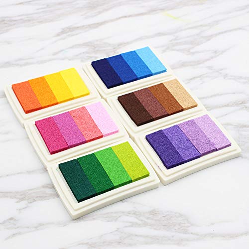 Craft Ink Pad, Set of 6 Washable DIY Stamp Ink Pads for Kids, 24 Colors