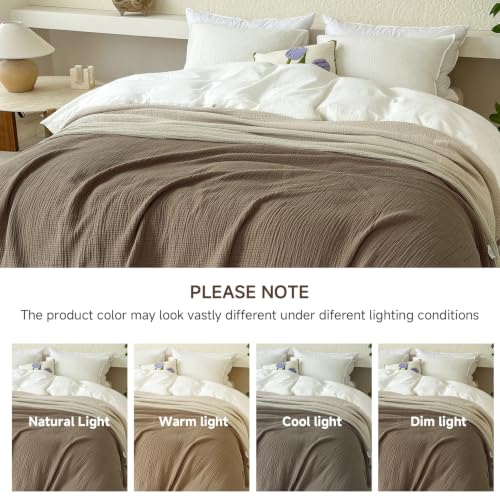 Simple&Opulence Cotton Muslin Throw Blanket for Bed Couch Sofa 4-Layer Gauze Blankets Reversible Soft Lightweight Breathable Home Décor for All-Season 50x60”, Coffee