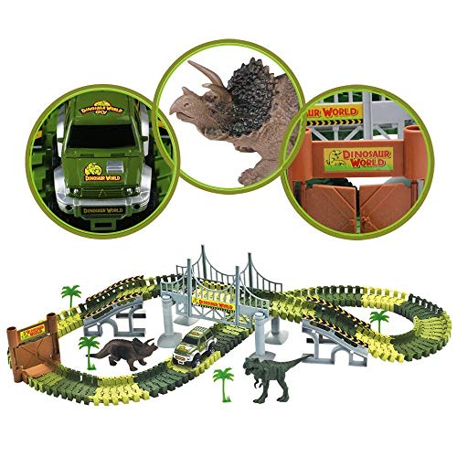 Wangday Dinosaur Toys for 3 4 5 6 7 Year Old Boys, Jurassic Park World Dinosaur Car Race Train Track Toys 142-Piece Tracks, 2 Dinosaurs - Thumbnail 2