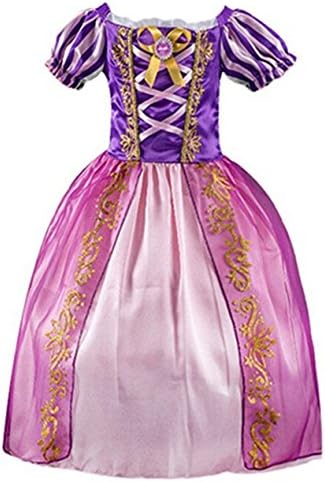 MIMIYA Girls' Princess Halloween Cosplay Party Rapunzel Costume Dress (130 (5-6 Years), Purple)