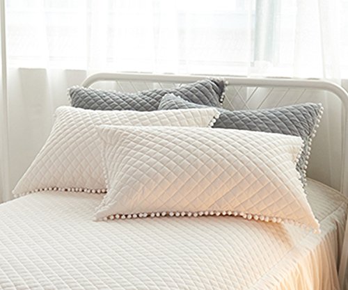 Ceruleanhome 2pc 100% Velvet Flannel Pillow Shams, Solid Color, No Inside Filler (2pc King Pillow Cases, White)