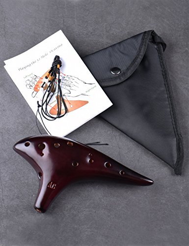 “Ocean Notes” 12 Hole Sweet Potato Ocarina Graceful Shape Pottery Ocarina in Alto C (Smoked Coffee)