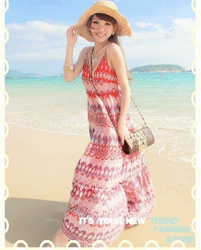 Amazon Co Jp レッドカラフル マキシ丈ワンピース 服 ファッション小物