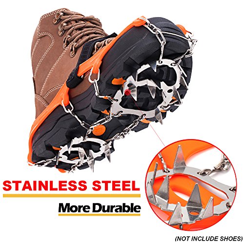 Walk Traction Ice Cleat Spikes Crampons,18Teeth,True Stainless Steel Spikes And Durable Silicone,Attaches Over Shoes/Boots For Everyday Safety In Winter,Slippery Terrain,Ice&Snow.-By EnergeticSky