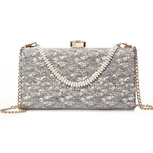 Ali victory hard pattern women large clutch evening bag (silver)