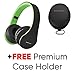 PowerLocus Wireless Bluetooth Over-Ear Stereo Foldable Headphones, Wired Headsets Rechargeable with Built-in Microphone for iPhone, Samsung, LG, iPad (Black/Green)