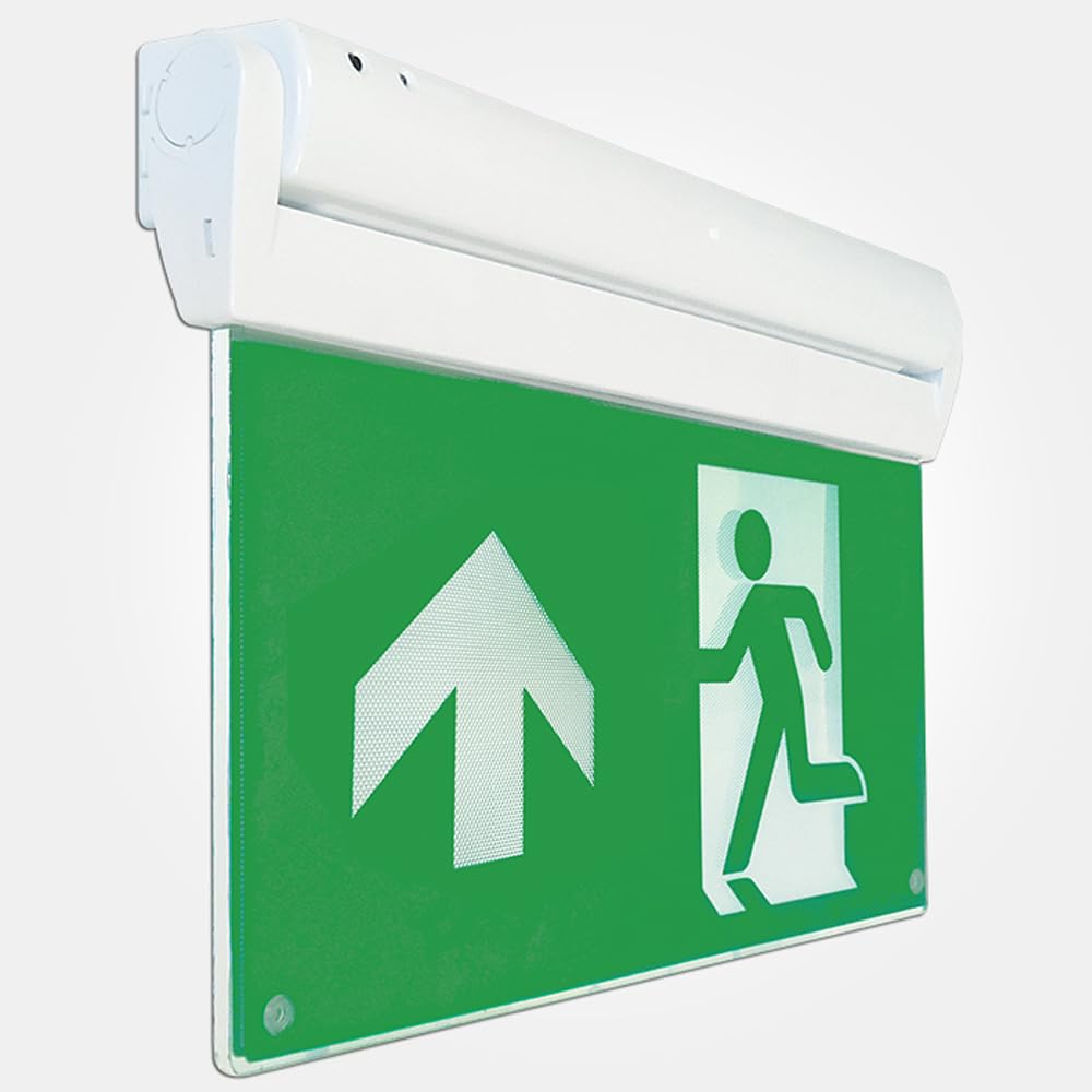 LED Multi Fixing Emergency Exit Sign Light 4 in 1 Universal Fire Safety Lighting- complete with 4 fixing options – ceiling mounted, end mounted, wall mounted and suspended with Up Arrow