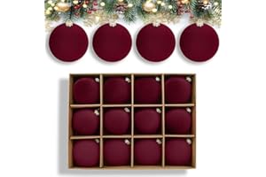 Velvet Christmas Ornaments 12PCS Burgundy Red - 3.15 Inch Shatterproof Plastic Xmas Tree Balls for Home Decor, Elegant Festiv