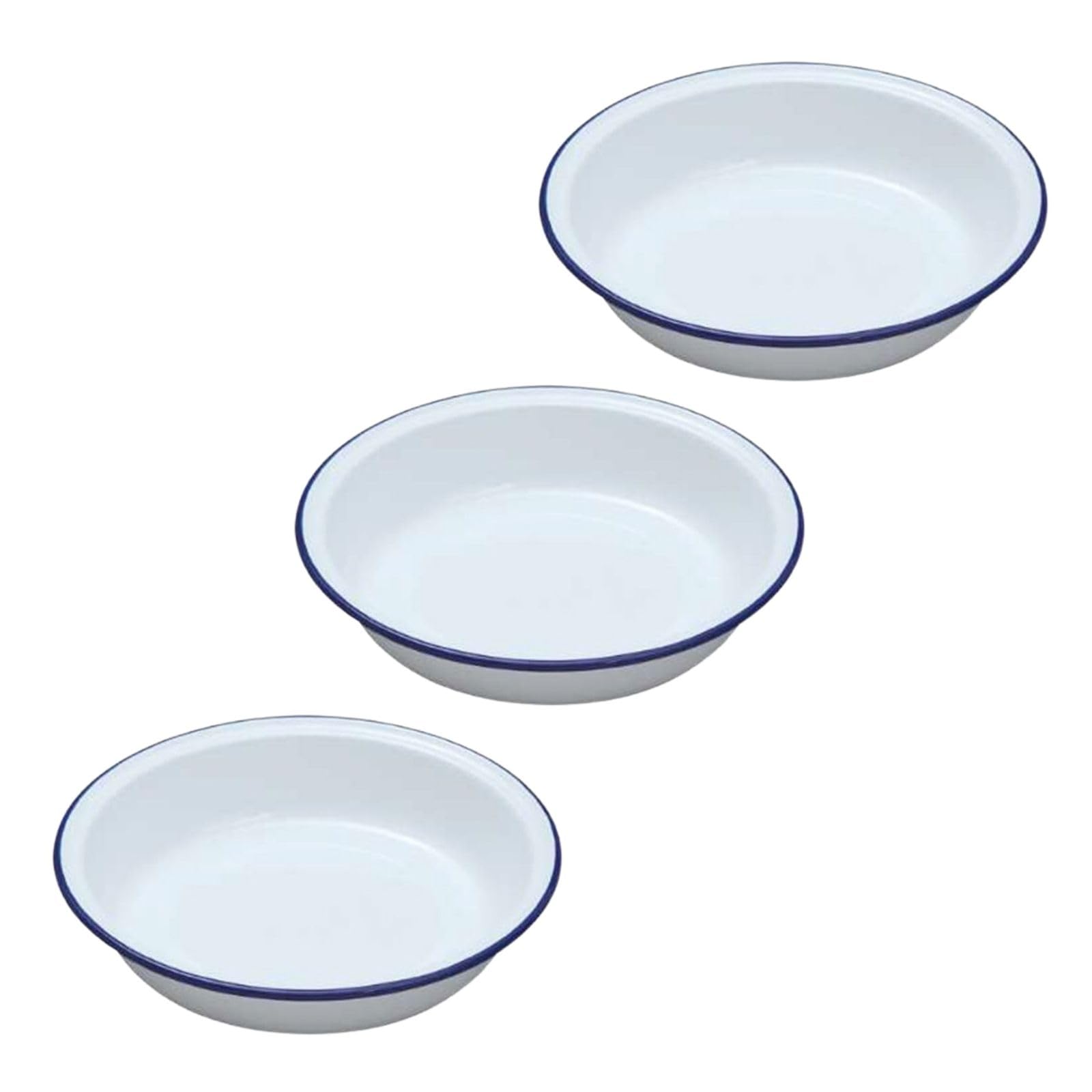 Falcon Enamel Shabby Chic Vintage Style Pie Dish - White with Blue Rim - Set of 3 (Round - 3 x 14cm)