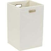Household Essentials GEN Collapsible Square-Shape Folding Laundry Hamper with Grommet Handles, Sturdy Fiberboard and Polyester Lining, Cream Finish
