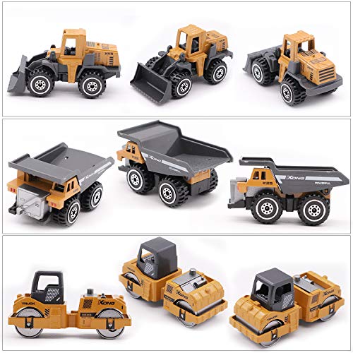 Alloy Construction Engineering Vehicle Toys set 12 PACK Stacker,Big forklift,Heavy duty roller,excavator,Heavy transport vehicle,Engineering mixer, Construction Traffic Sign mini Set for Kids Boys - Thumbnail 2
